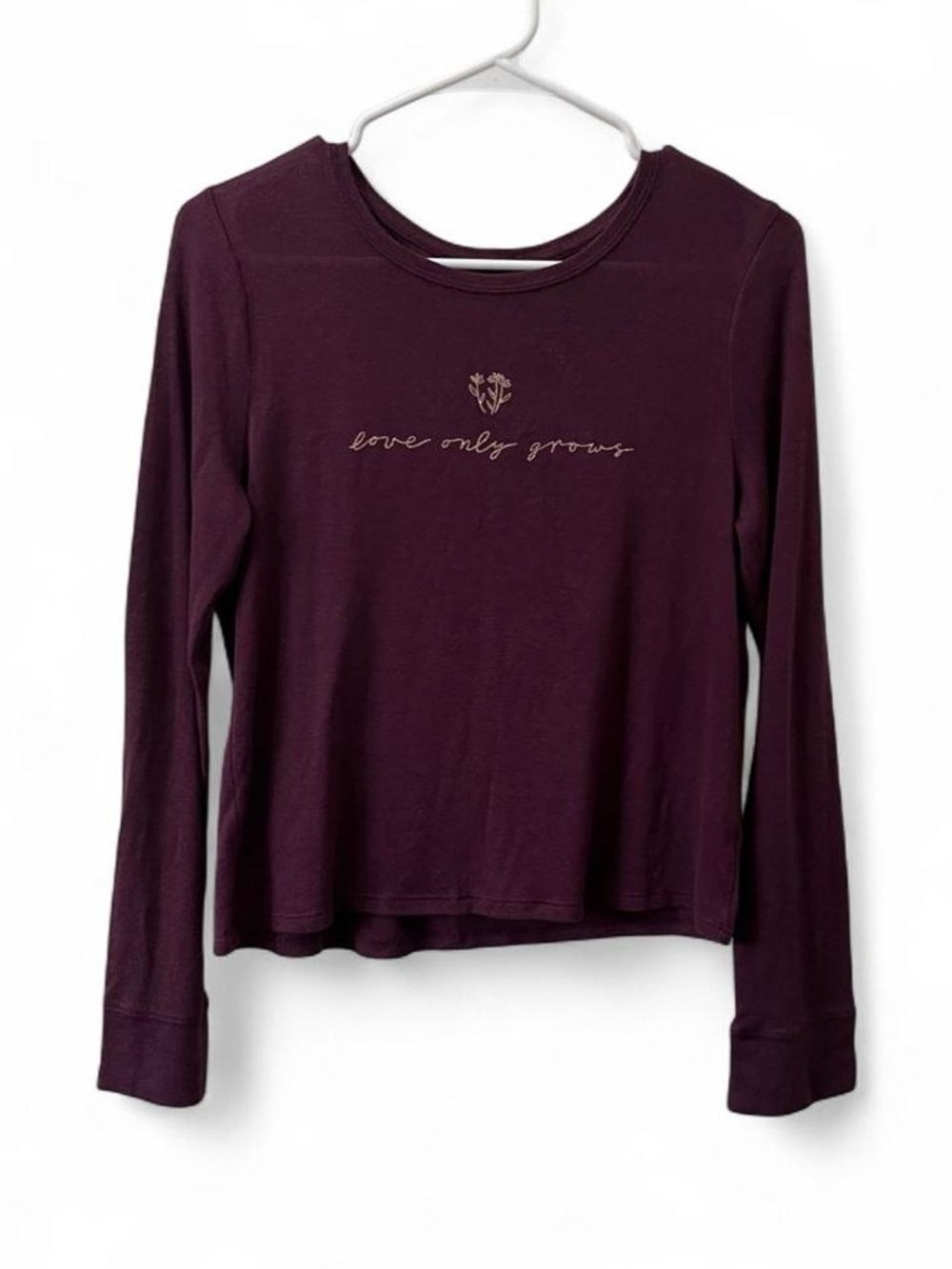 Girls XL Long Sleeve Maroon Rose Pink Graphic SO Boxy Tee Lightweight Sheer EUC